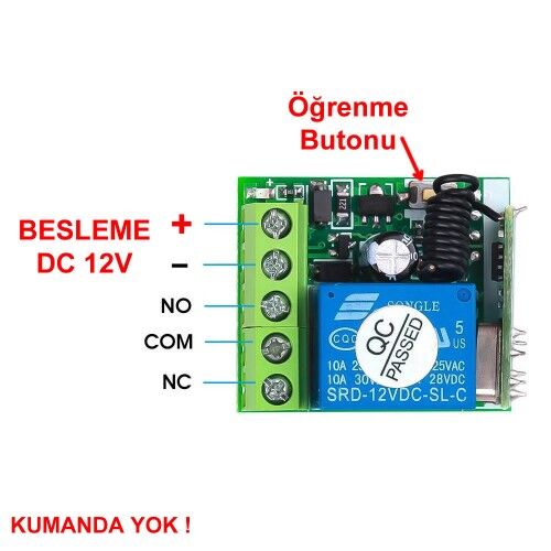 433Mhz RF 1 Kanal Röle Modül DC 12V