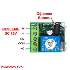 433Mhz RF 1 Kanal Röle Modül DC 12V