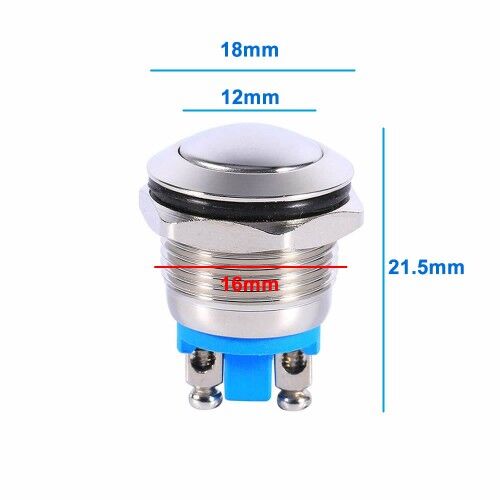 16mm Metal Push Buton Yuvarlak Kafa BT1602