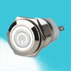 16mm Metal Buton Latch Beyaz Power Sembol Ledli
