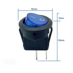 16mm Yuvarlak 2 Pin Anahtar Mavi