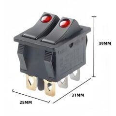 KCD3-2 6 Pin 16A 250V Ledli Çift Buton