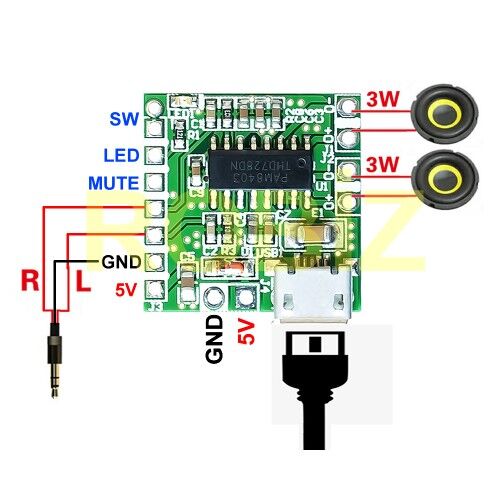 PAM8403 2x3w Amfi Micro Usb